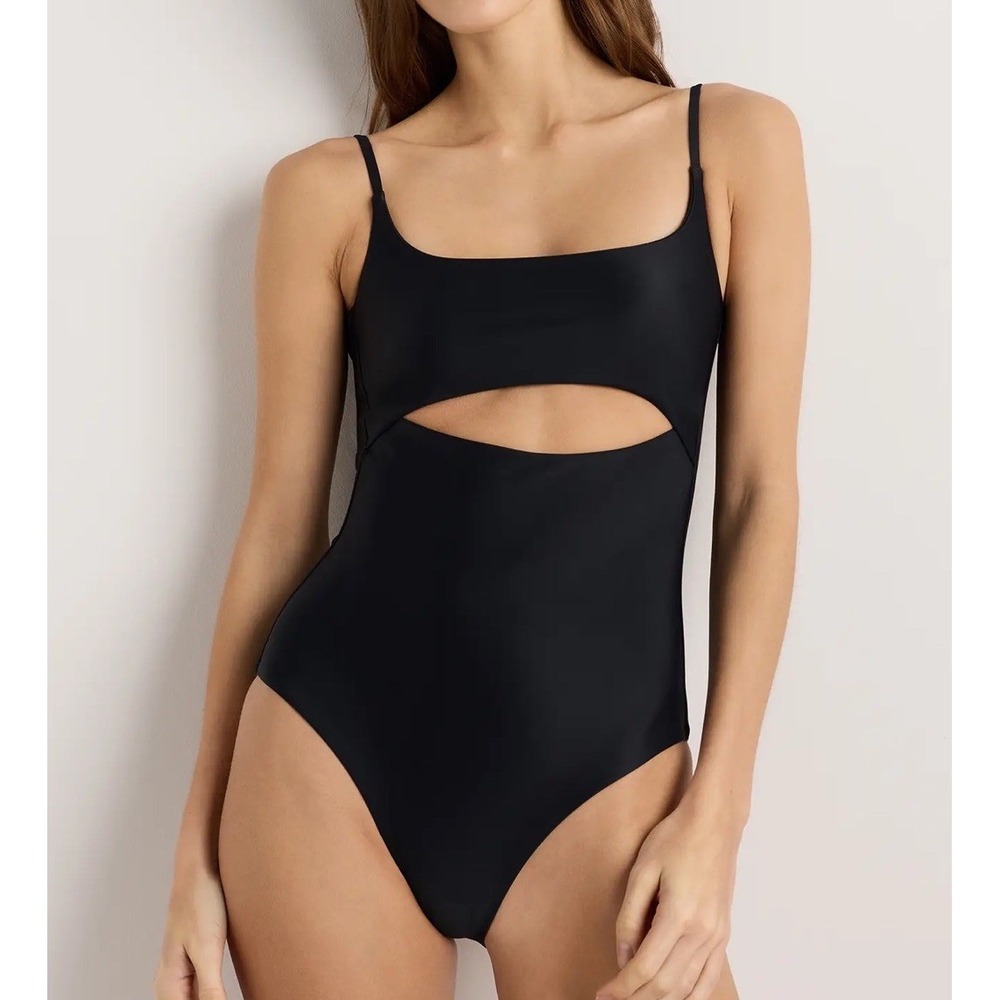 NWT Quince Black Italian Cut Out One-Piece Swimsuit Size Medium